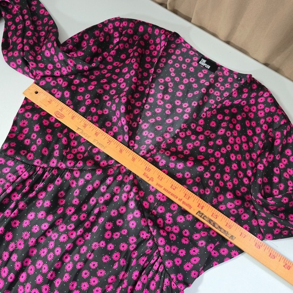 The Kooples Top Womens Large 3 Pink Black Floral V-Neck Blouse Preppy Cottage - Picture 8 of 11